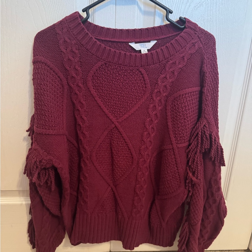 Time and Tru Women's Cable Knit Sweater - Deep Red